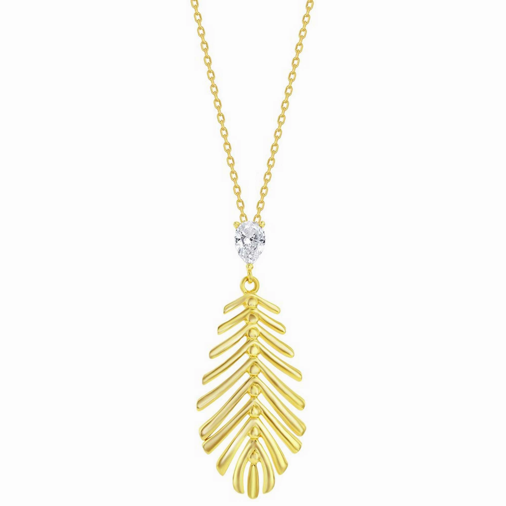 Classic Women's Pendant - Cut-Out Leaf with Small Pear-Shaped CZ | K-9042-GP