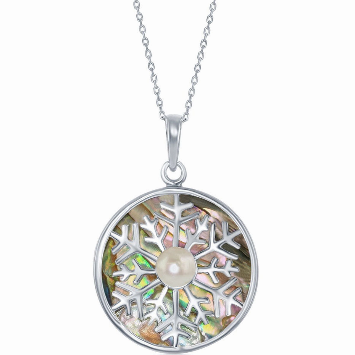 Classic Women's Pendant - Silver Abalone Snowflake with Freshwater Pearl | K-8665