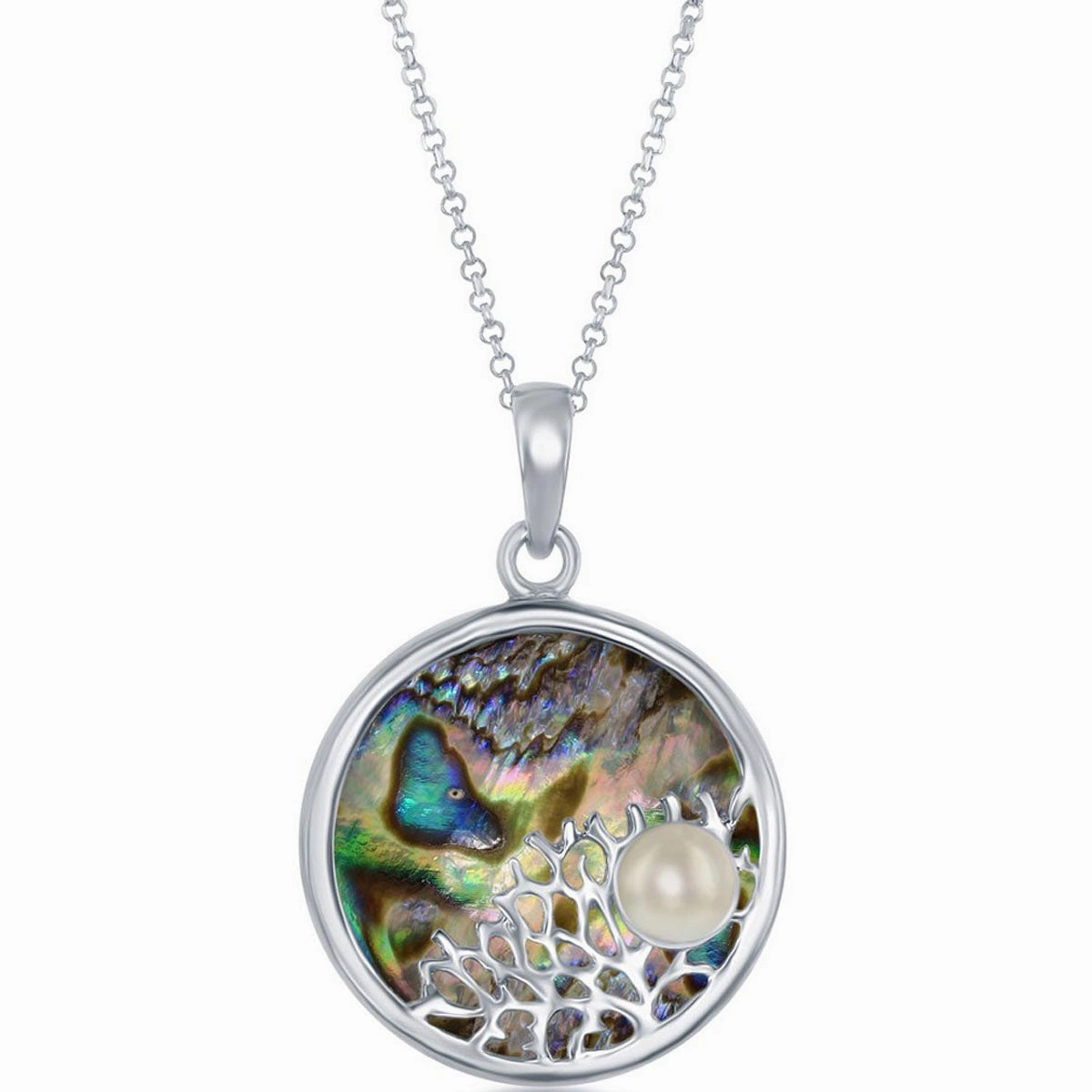 Classic Women's Pendant - Silver Abalone Tree Branch with Freshwater Pearl | K-8666