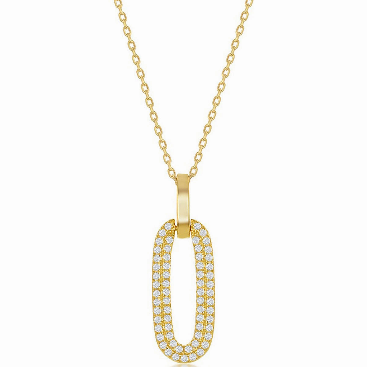 Classic Women's Pendant - Silver Gold Oval Micro Pave CZ Door Knocker | K-8691-GP