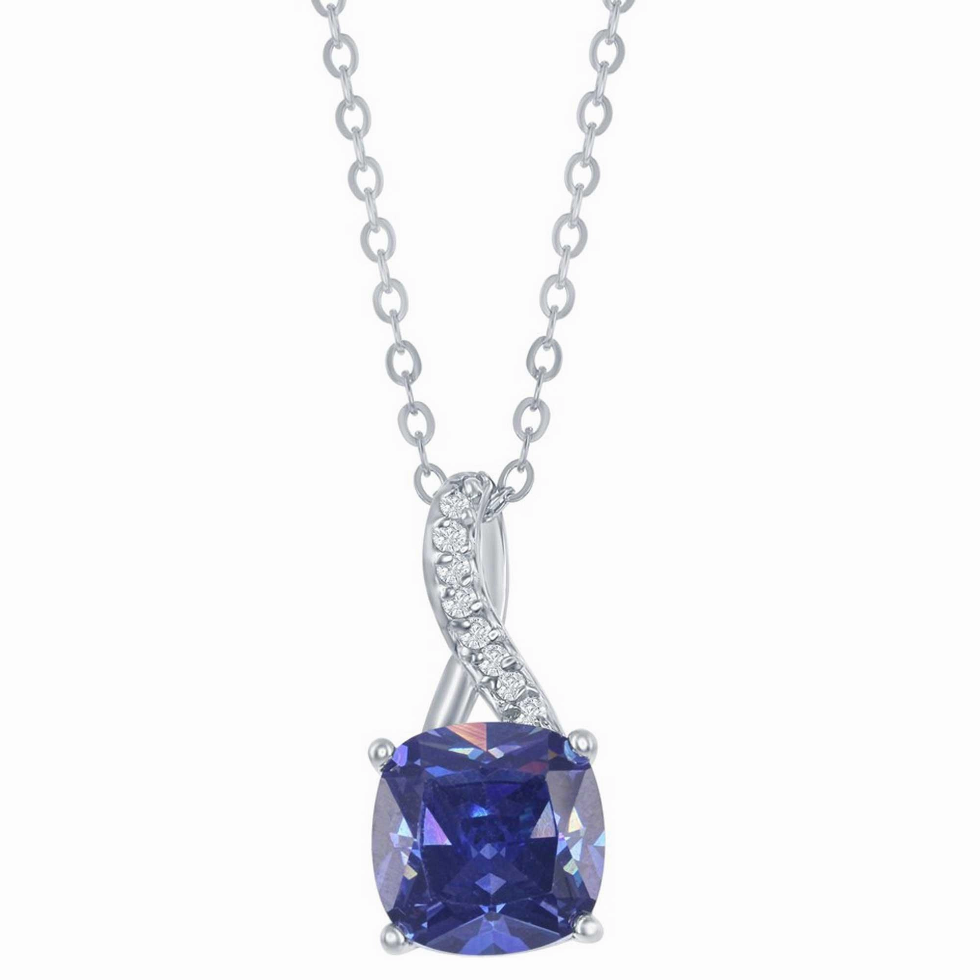 Classic Women's Pendant - Silver Half CZ Figure 8 with Square Tanzanite CZ | K-6720