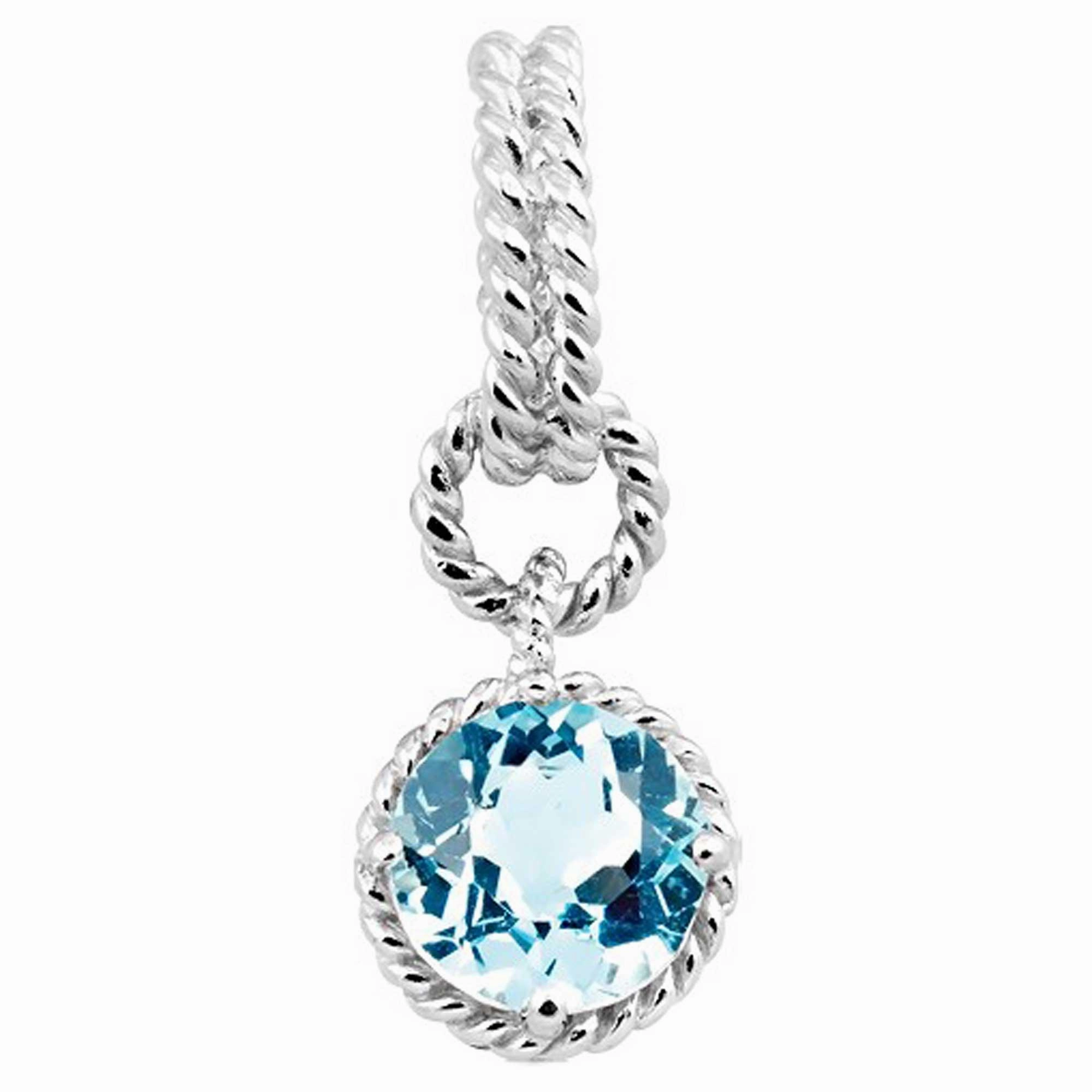 Classic Women's Pendant - SS Round Blue Topaz Gemstone Twisted Wire Circle | K-5648