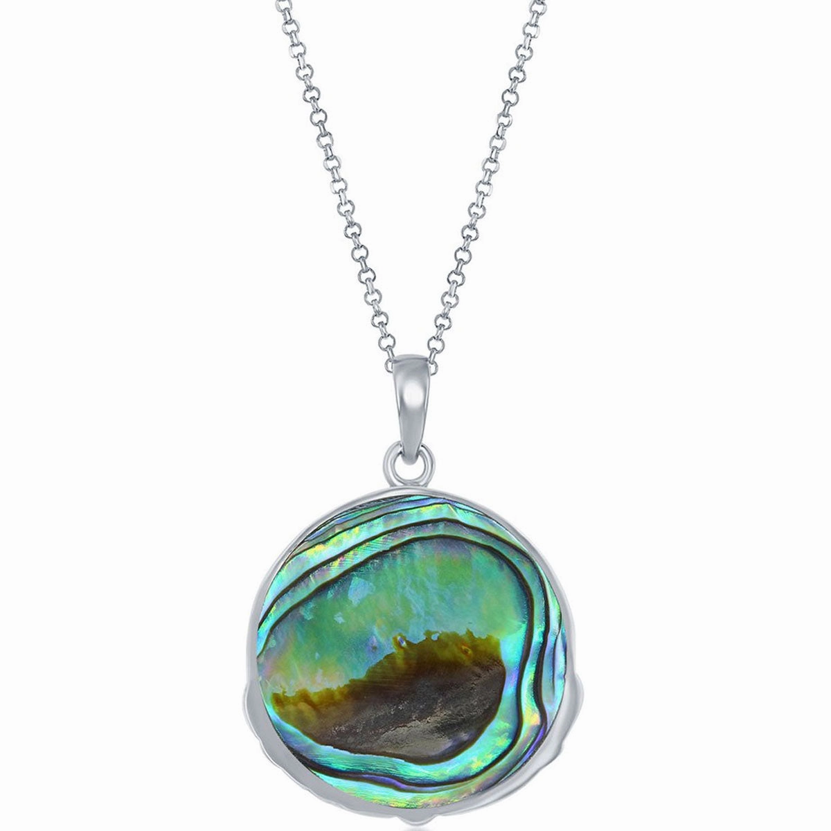 Classic Women's Pendant - Sterling Silver Abalone Round Claddagh Design | K-8810