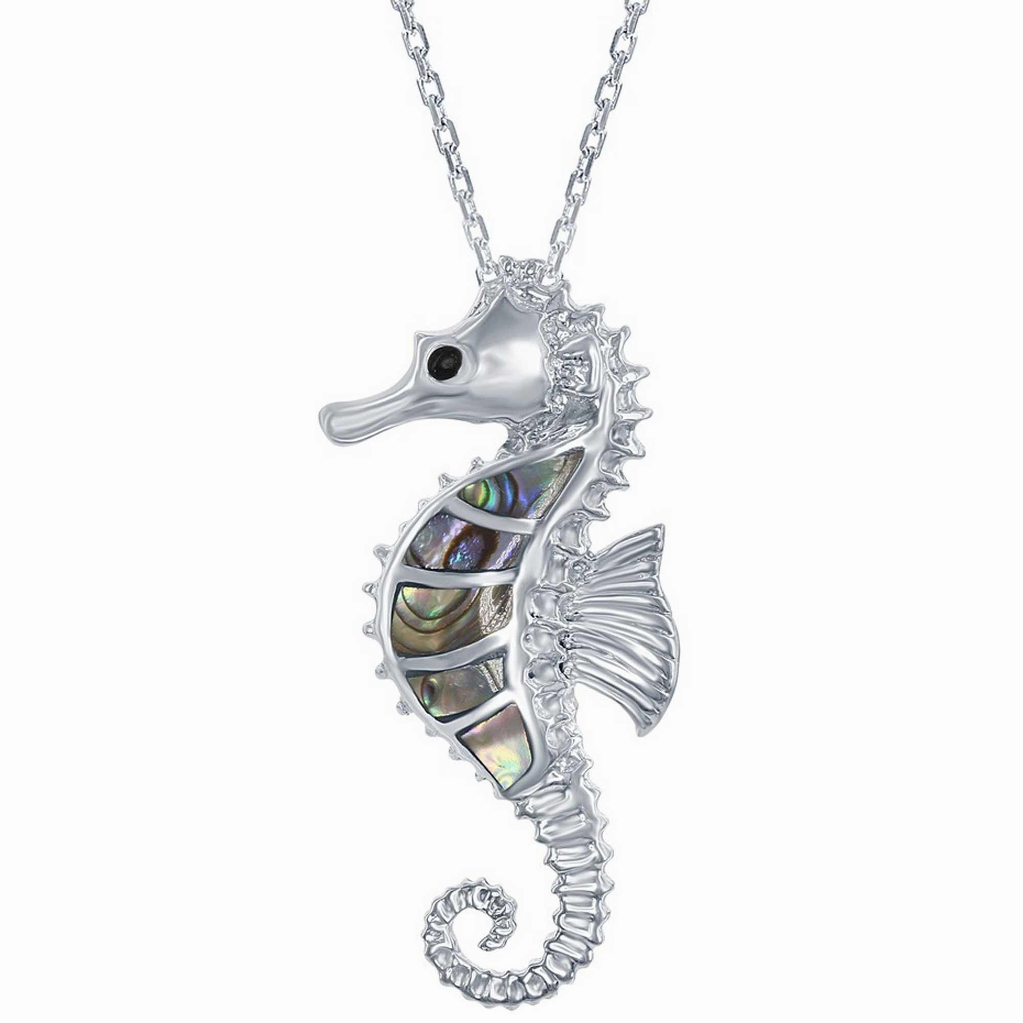 Classic Women's Pendant - Sterling Silver Black Abalone Seahorse | K-7565