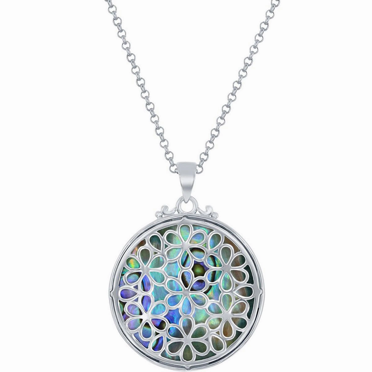Classic Women's Pendant - Sterling Silver Designed Round Abalone With chain| K-8723
