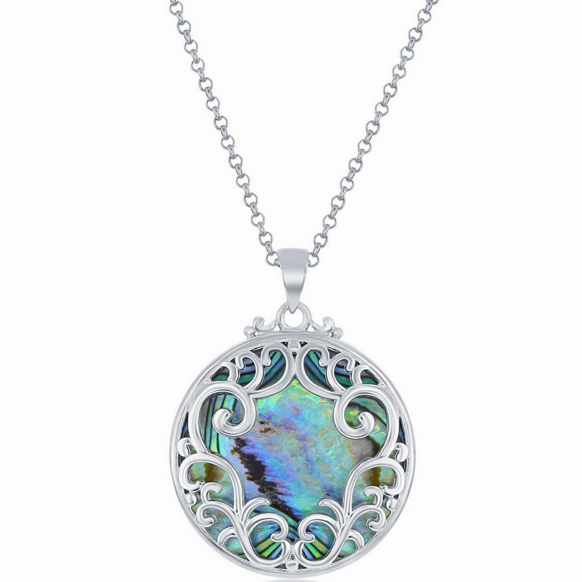 Classic Women's Pendant - Sterling Silver Designed Round Abalone With chain| K-8723