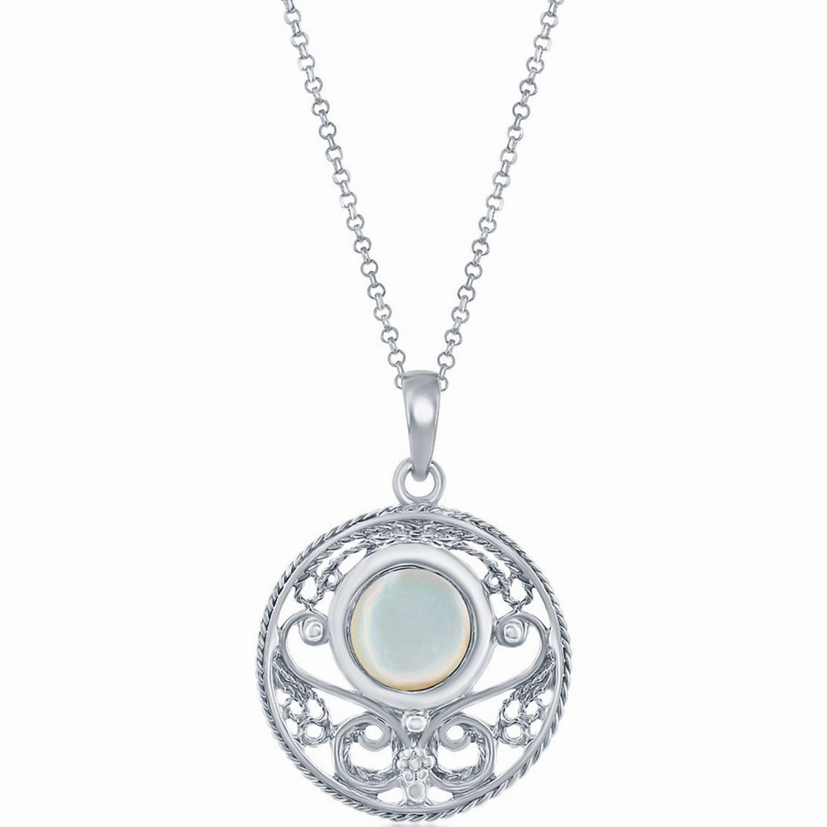 Classic Women's Pendant - Sterling Silver Designed White Mother of Pearl | K-8832