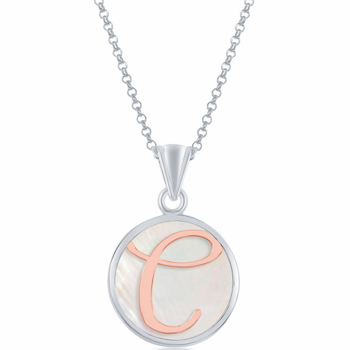 Classic Women's Pendant - Sterling Silver MOP and Rose Gold C Script Initial | K-8604