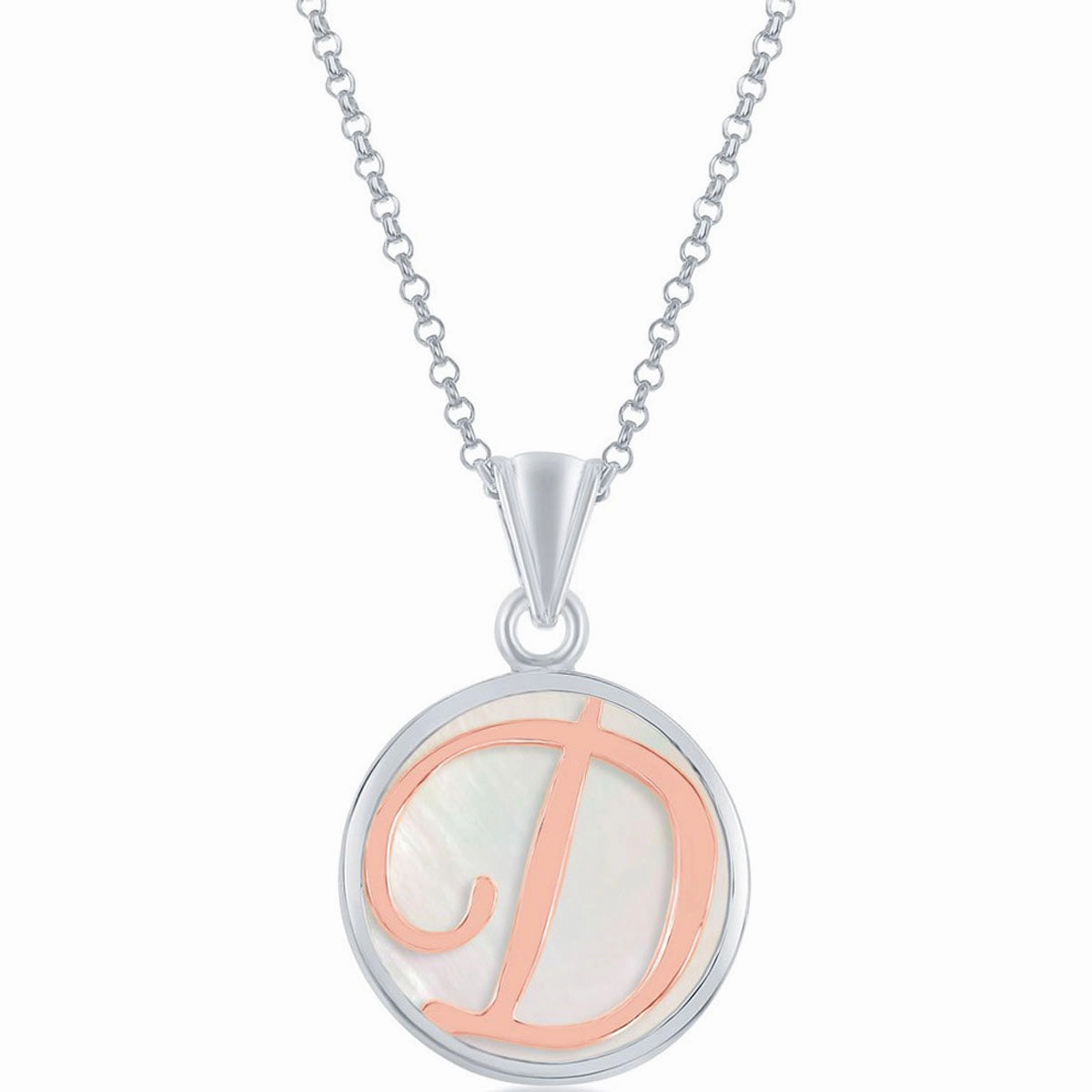 Classic Women's Pendant - Sterling Silver MOP and Rose Gold D Script Initial | K-8605