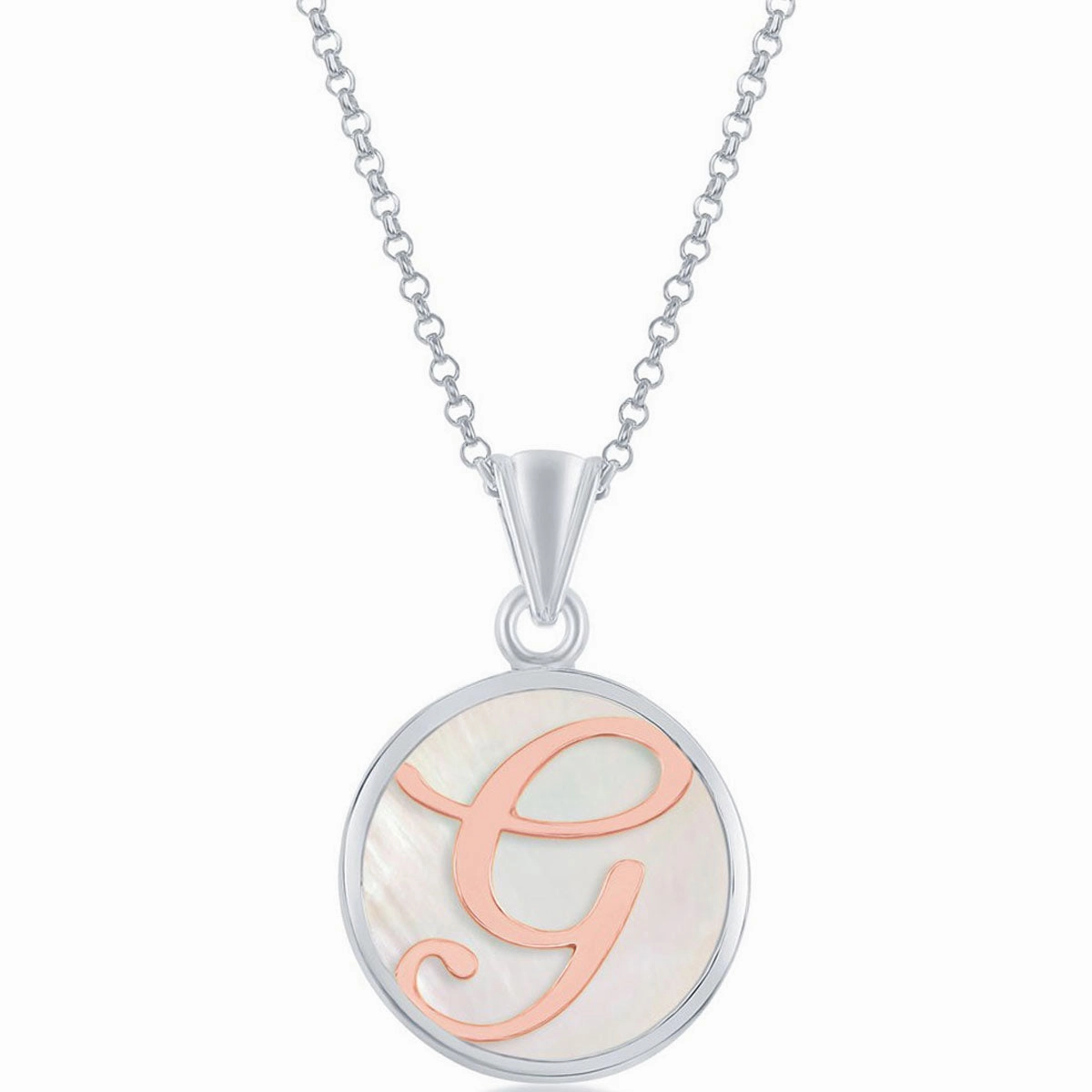 Classic Women's Pendant - Sterling Silver MOP and Rose Gold G Script Initial | K-8608