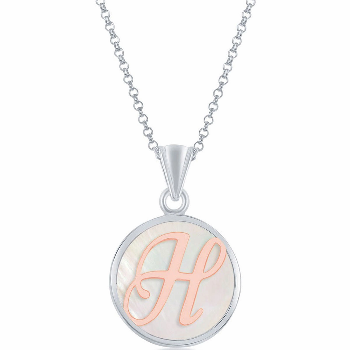 Classic Women's Pendant - Sterling Silver MOP and Rose Gold H Script Initial | K-8609
