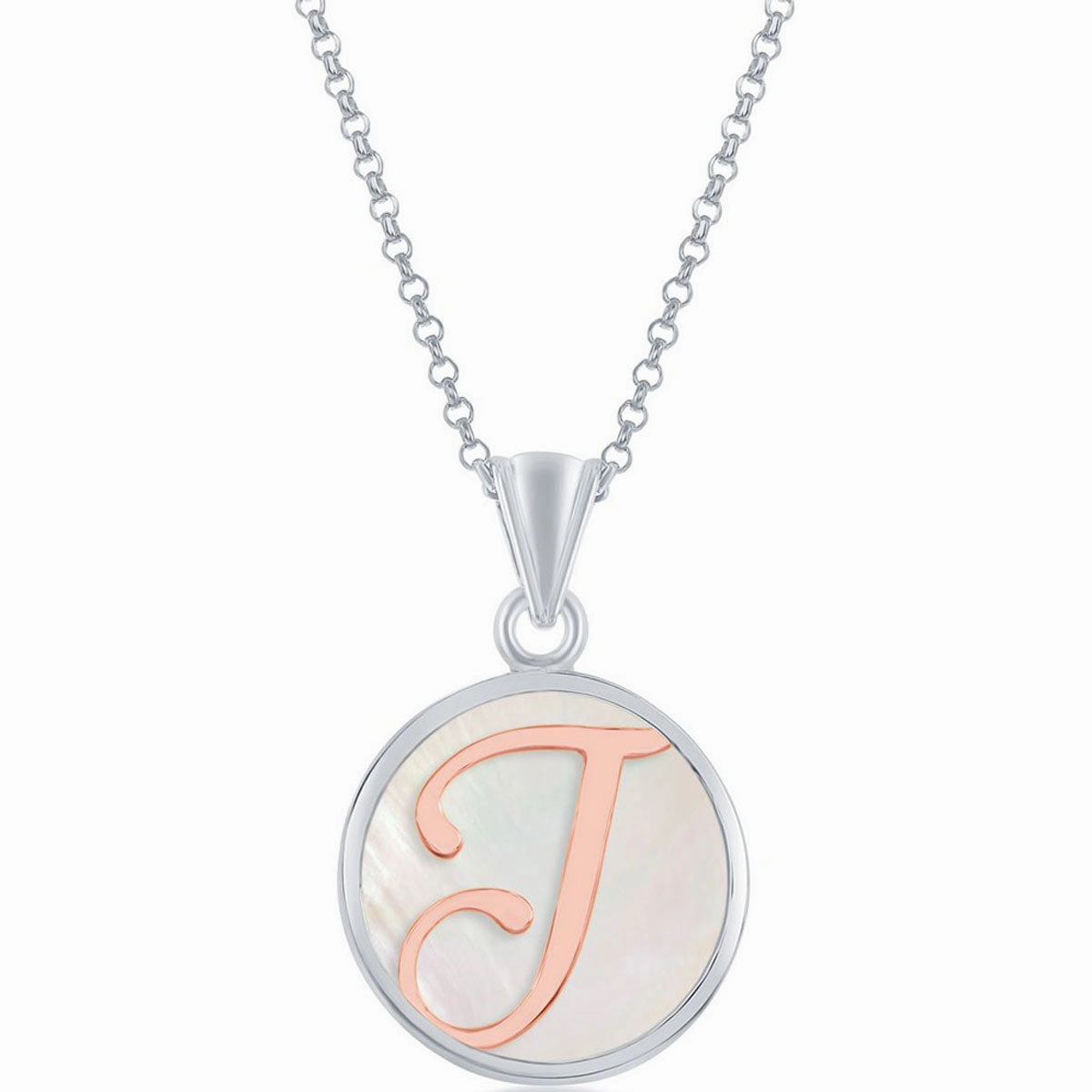 Classic Women's Pendant - Sterling Silver MOP and Rose Gold I Script Initial | K-8611
