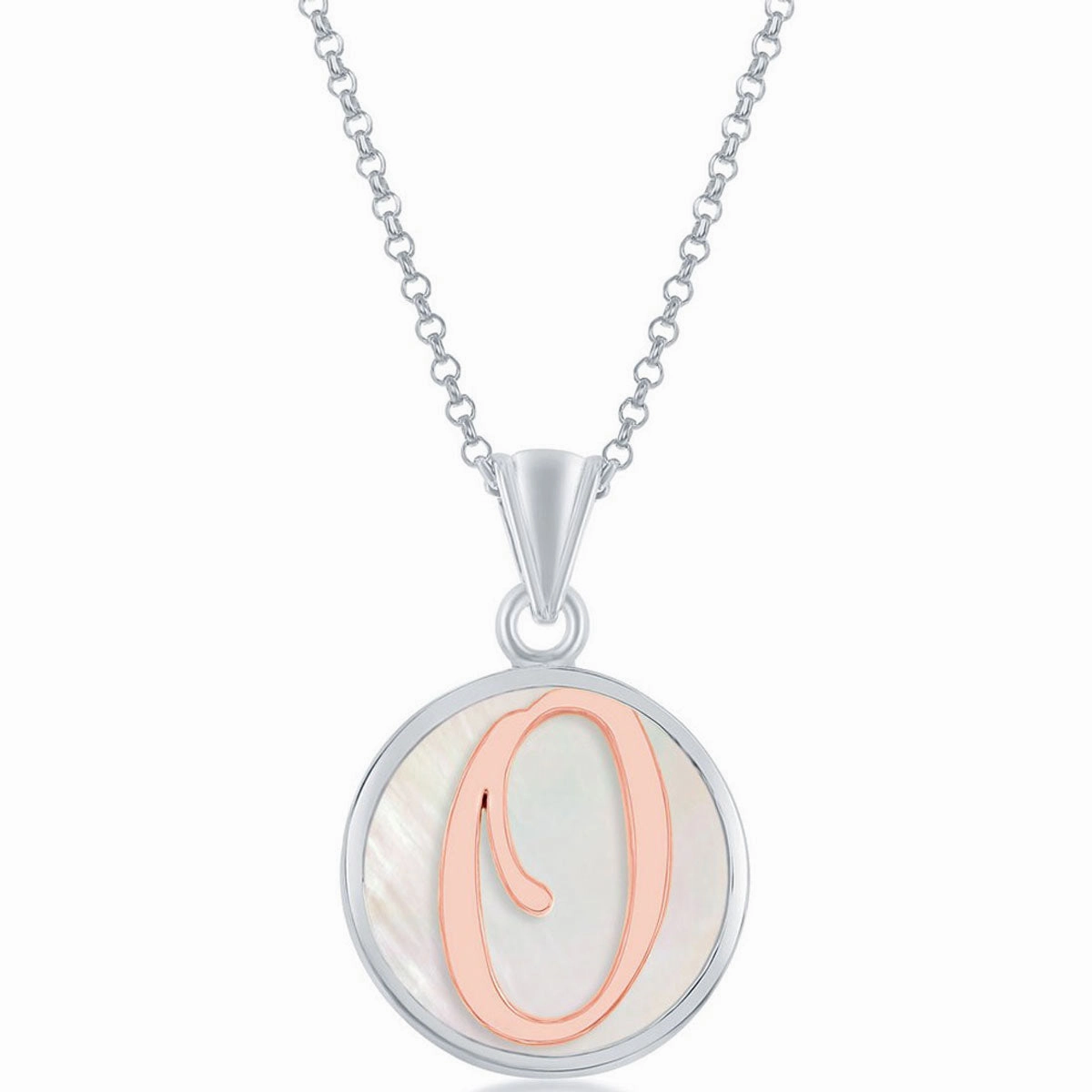 Classic Women's Pendant - Sterling Silver MOP and Rose Gold O Script Initial | K-8617