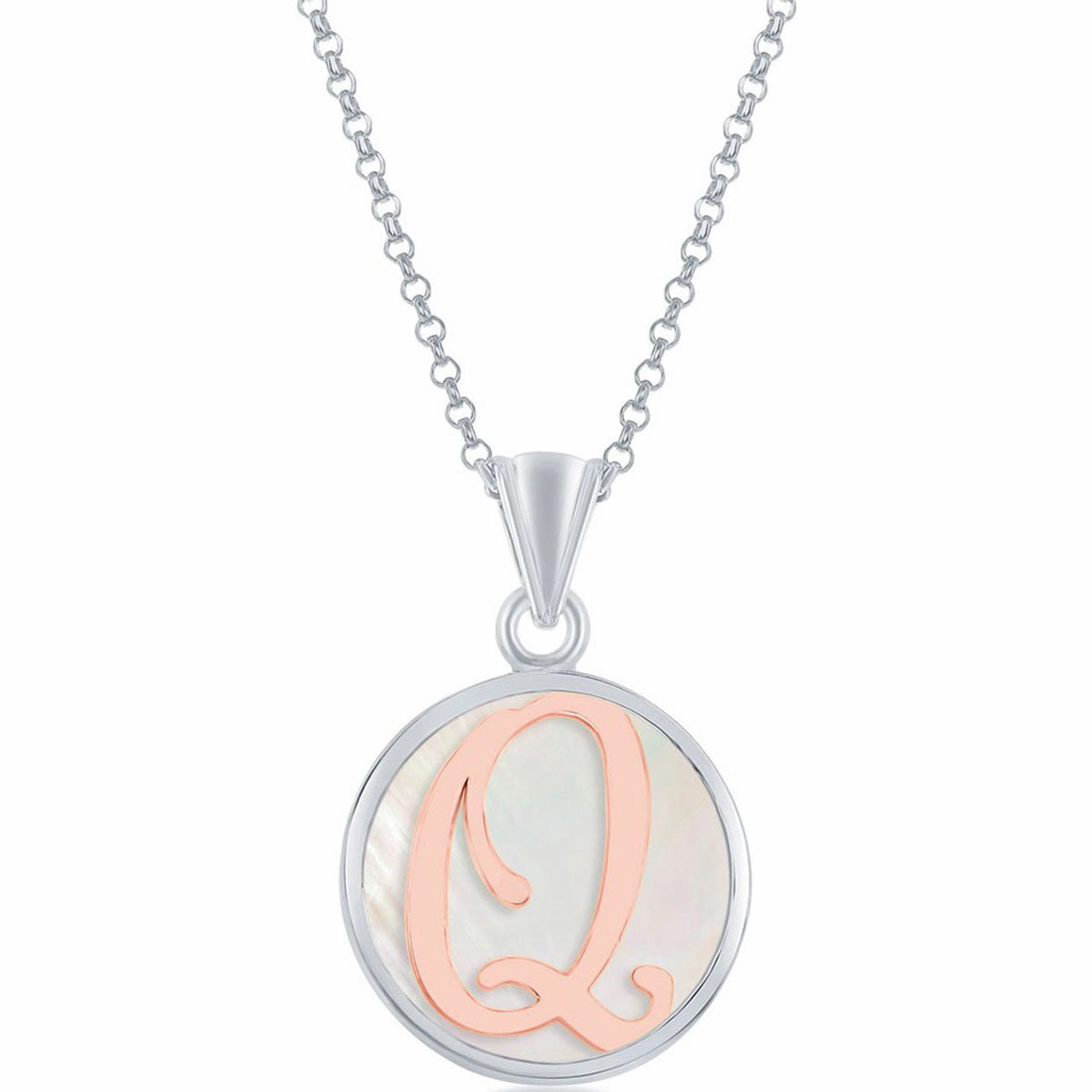 Classic Women's Pendant - Sterling Silver MOP and Rose Gold Q Script Initial | K-8619