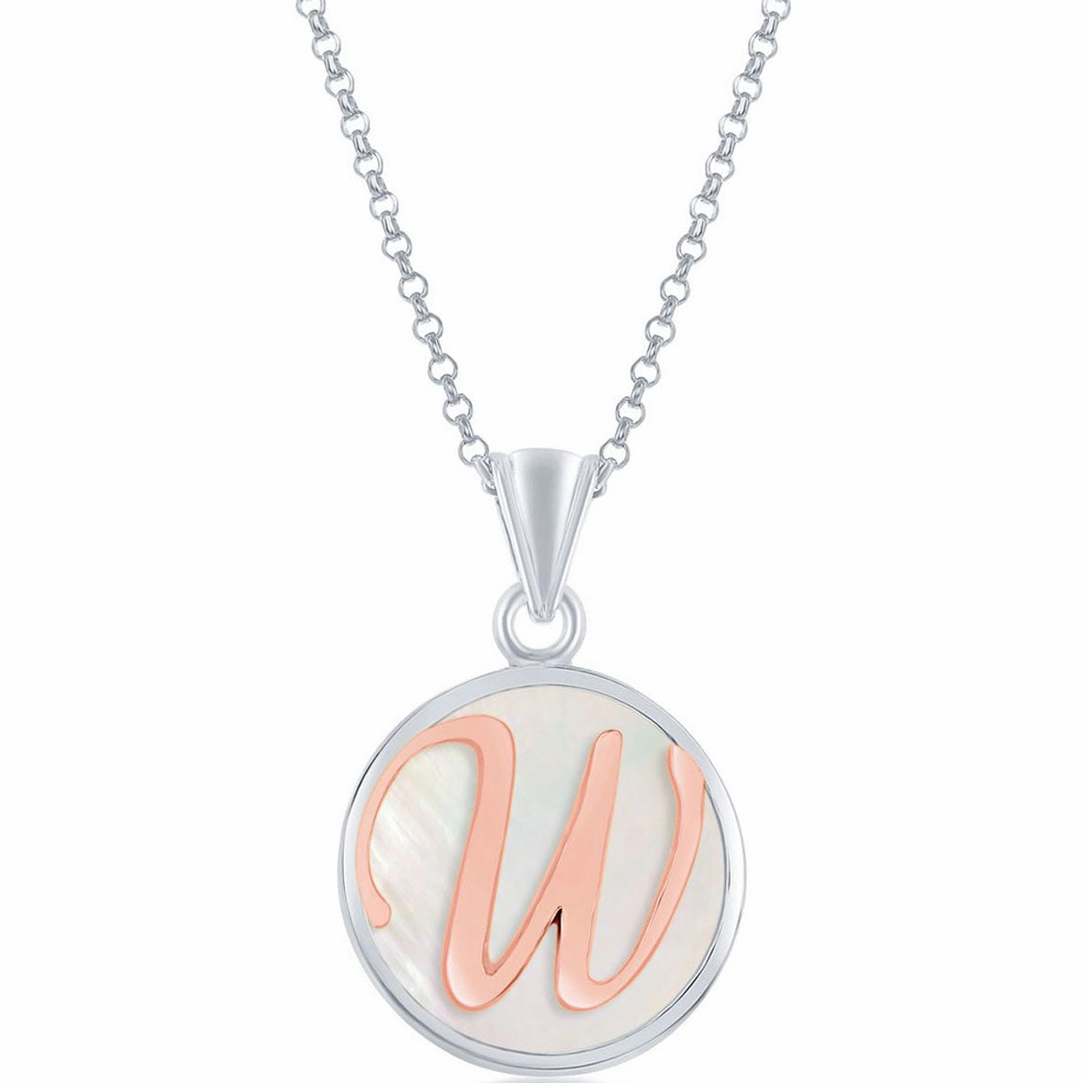 Classic Women's Pendant - Sterling Silver MOP and Rose Gold W Script Initial | K-8625
