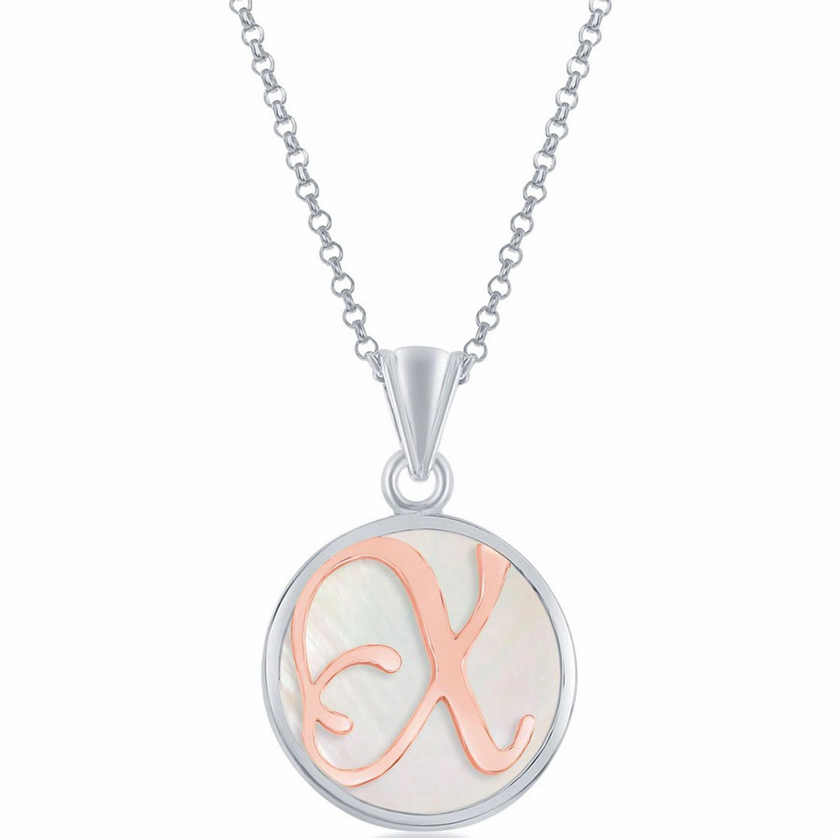 Classic Women's Pendant - Sterling Silver MOP and Rose Gold X Script Initial | K-8626