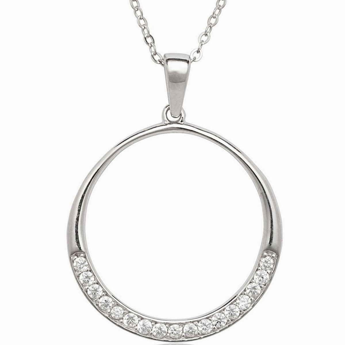 Classic Women's Pendant - Sterling Silver Open Circle Design with Half CZ | K-7077