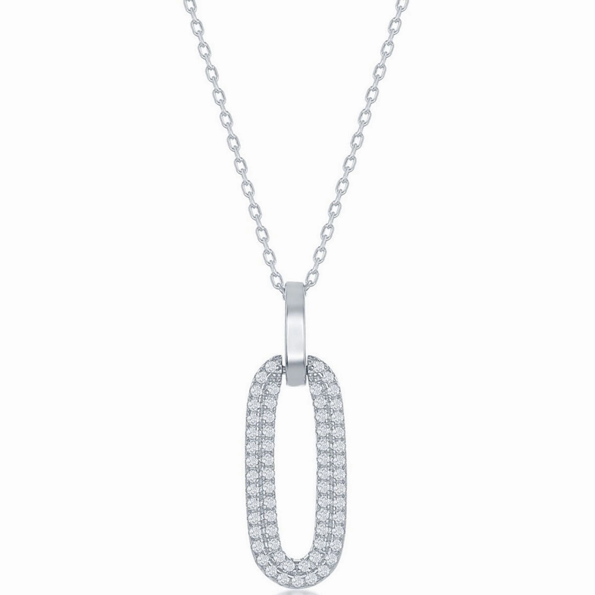 Classic Women's Pendant - Sterling Silver Oval Micro Pave CZ Door Knocker | K-8691