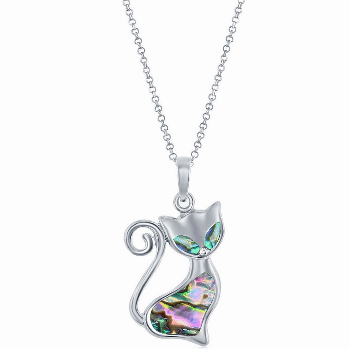 Classic Women's Pendant - Sterling Silver Rhodium Plated Abalone Cat Print | K-8794