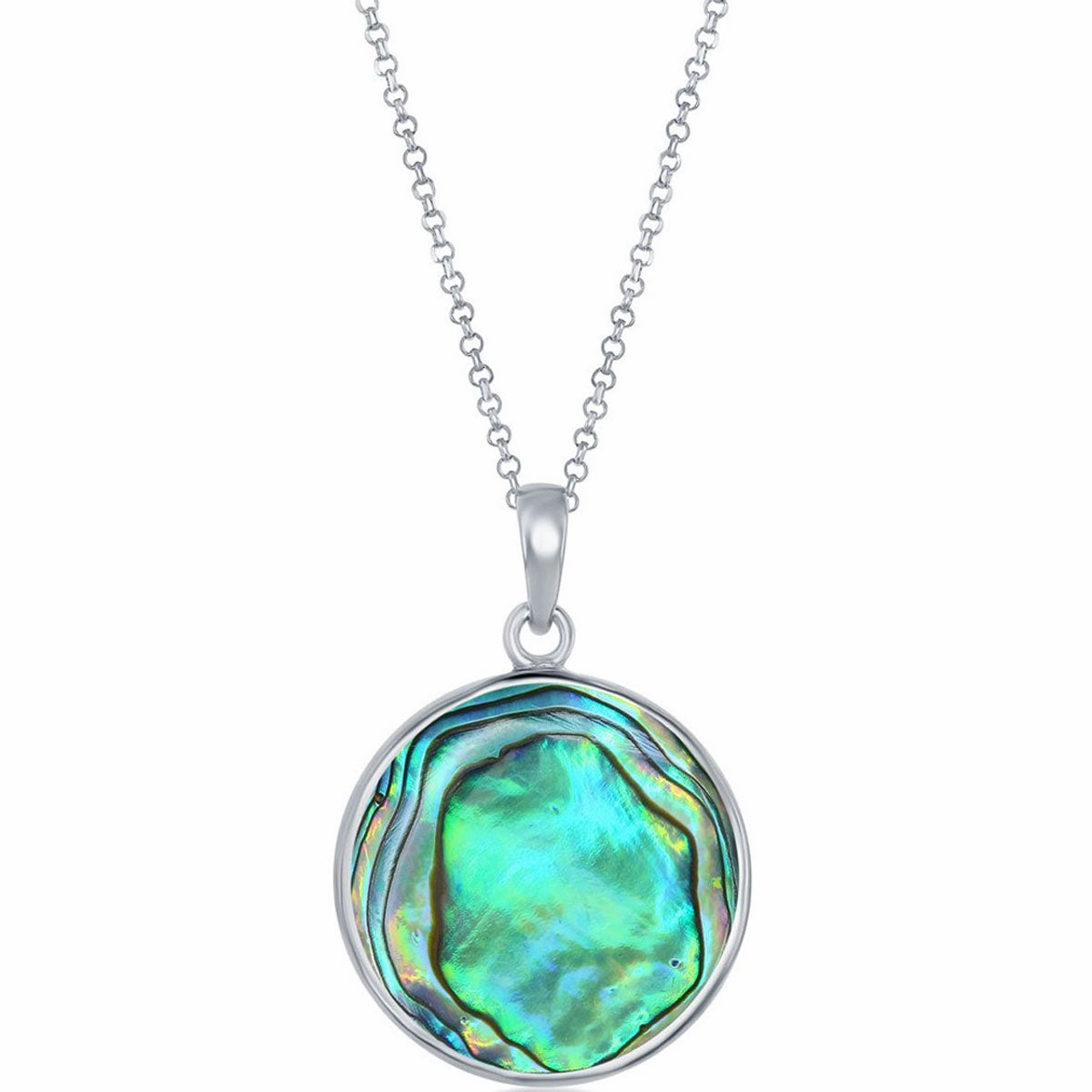 Classic Women's Pendant - Sterling Silver Rhodium Plated Abalone Compass | K-8766