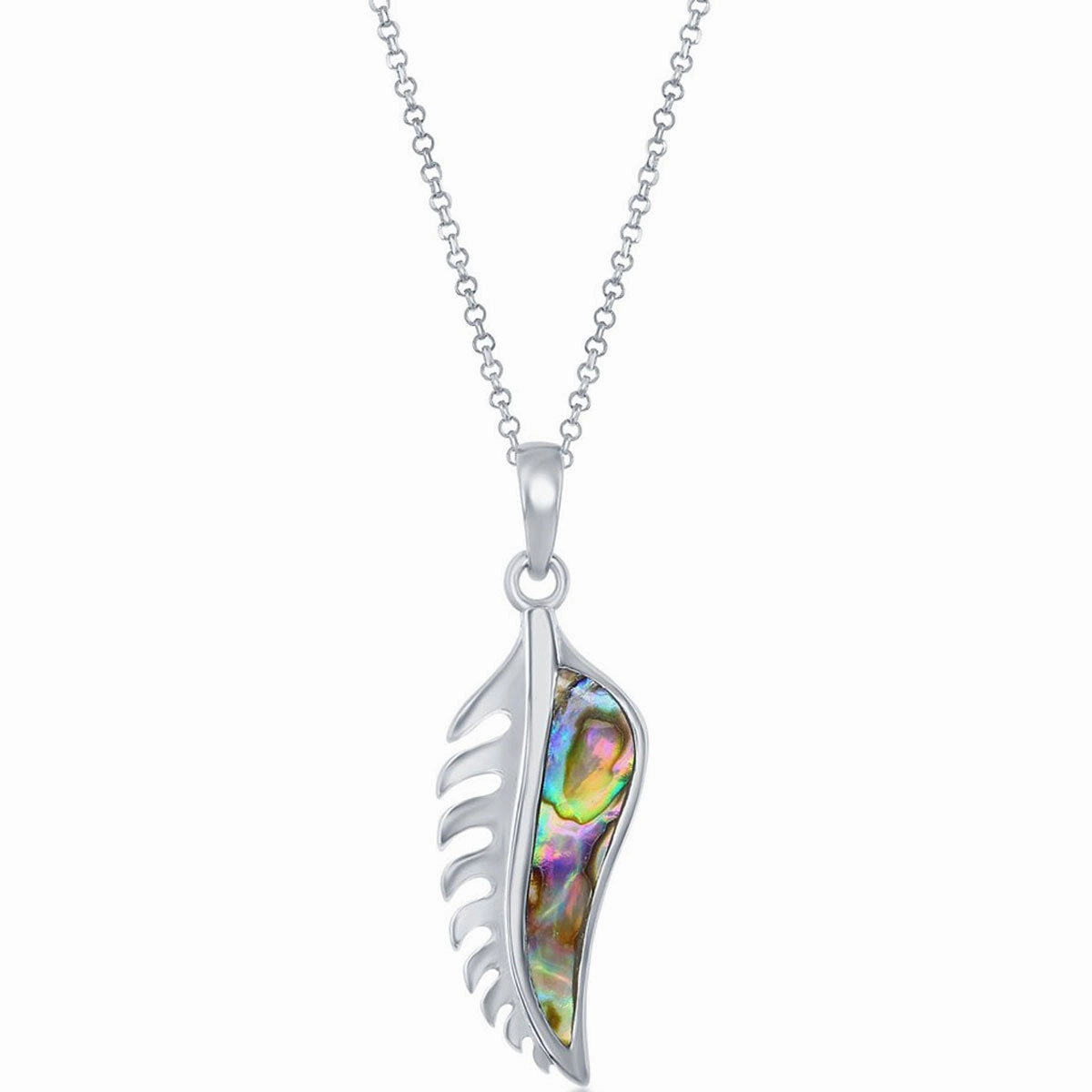 Classic Women's Pendant - Sterling Silver Rhodium Plated Abalone Leaf Shape | K-8802