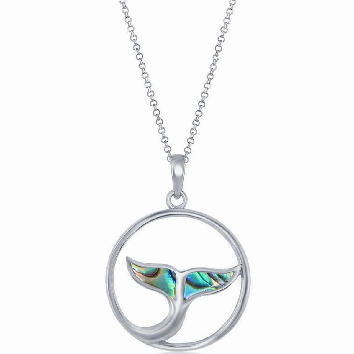 Classic Women's Pendant - Sterling Silver Rhodium Plated Abalone Whale Tale | K-8806