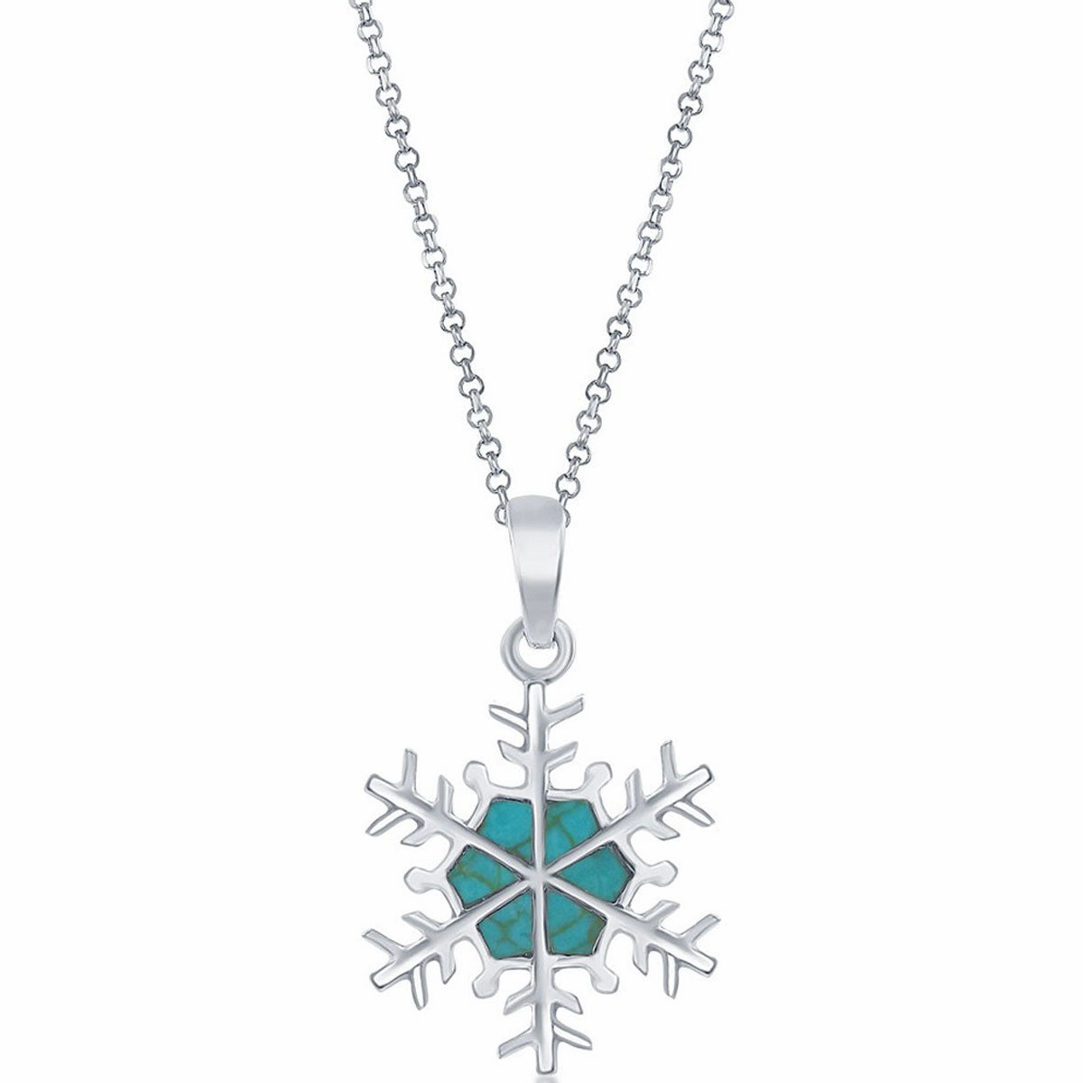 Classic Women's Pendant - Sterling Silver Rhodium Plated Turquoise Snowflake | K-8772