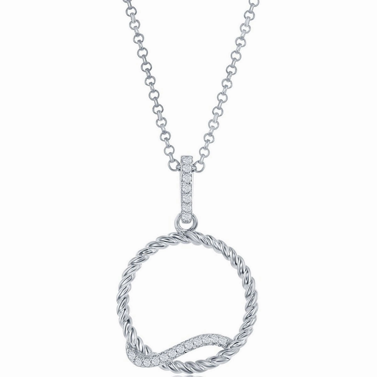 Classic Women's Pendant - Sterling Silver Rope Design CZ Wave Circle CZ | K-8865