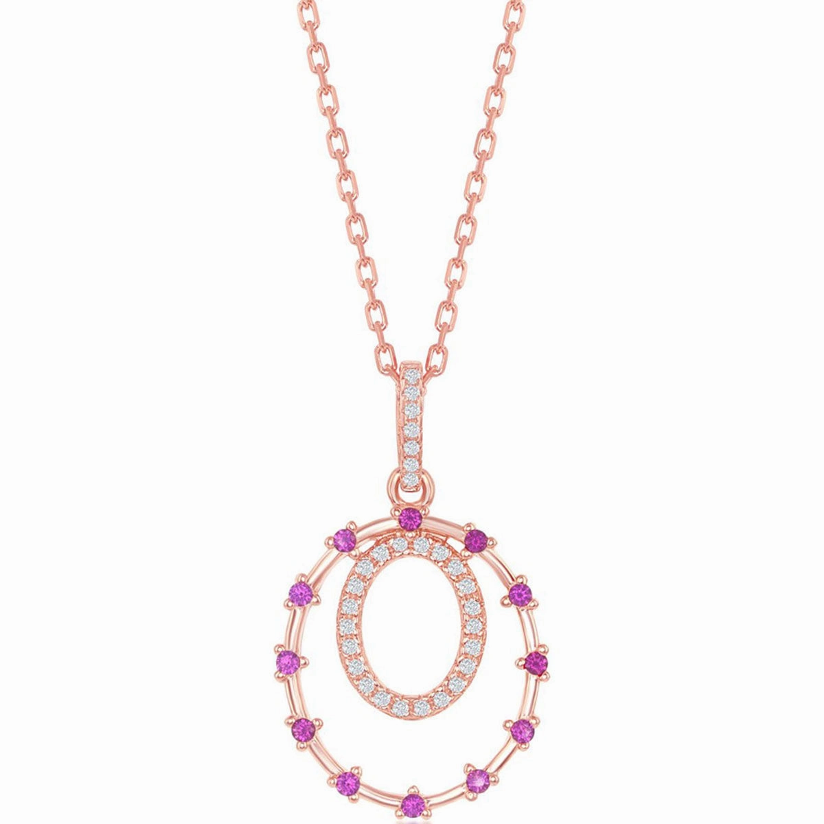 Classic Women's Pendant - Sterling Silver Rose Double Circle and Ruby CZ | K-8335