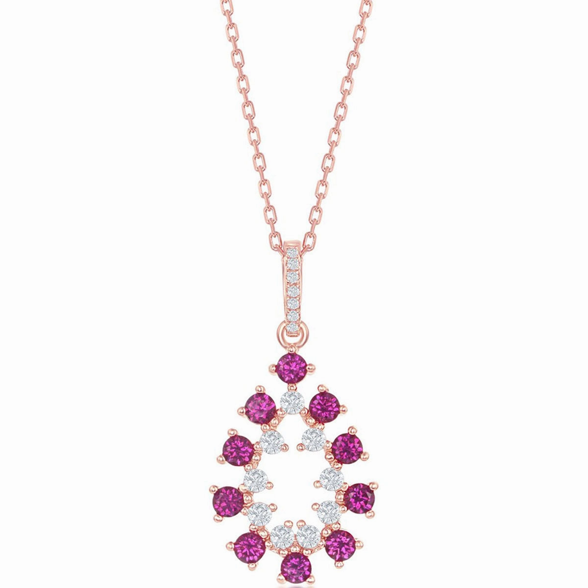 Classic Women's Pendant - Sterling Silver Rose Gold Ruby CZ Pearshaped | K-8345