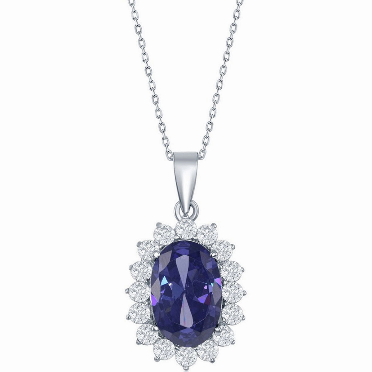 Classic Women's Pendant - Sterling Silver Royal Tanzanite and White CZ | K-7019