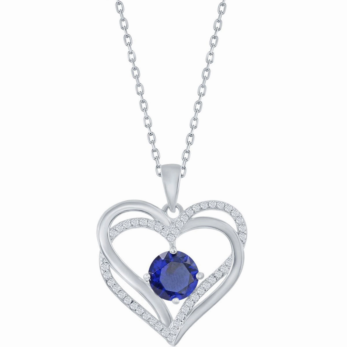 Classic Women's Pendant - Sterling Silver Sapphire CZ Birthstone Heart Shape | K-8925