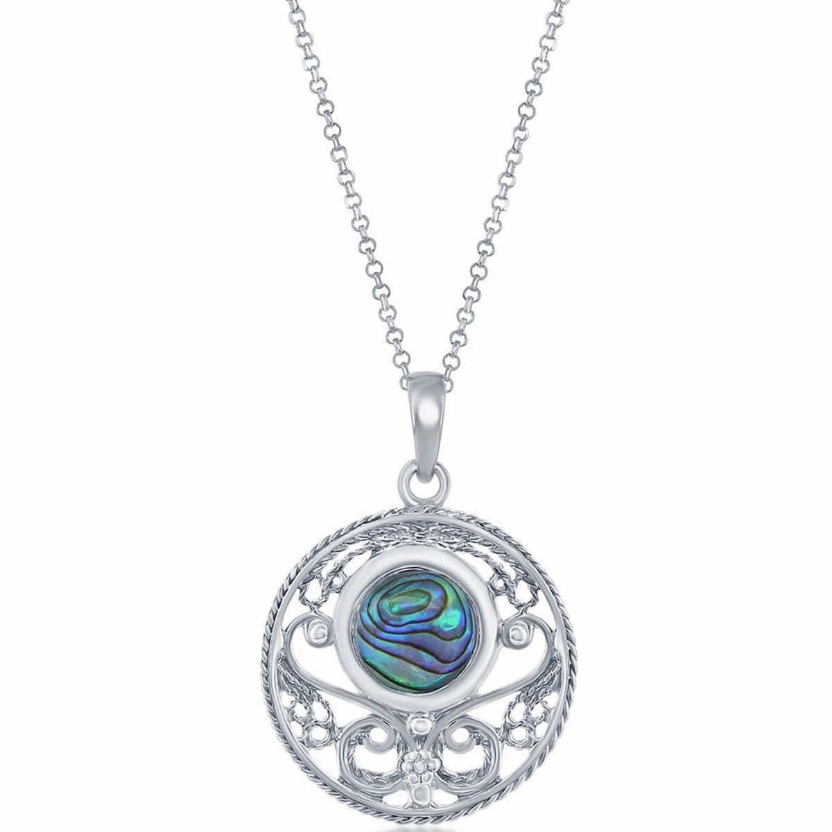Classic Women's Pendant - Sterling Silver Shell Designed Abalone Filigree | K-8831