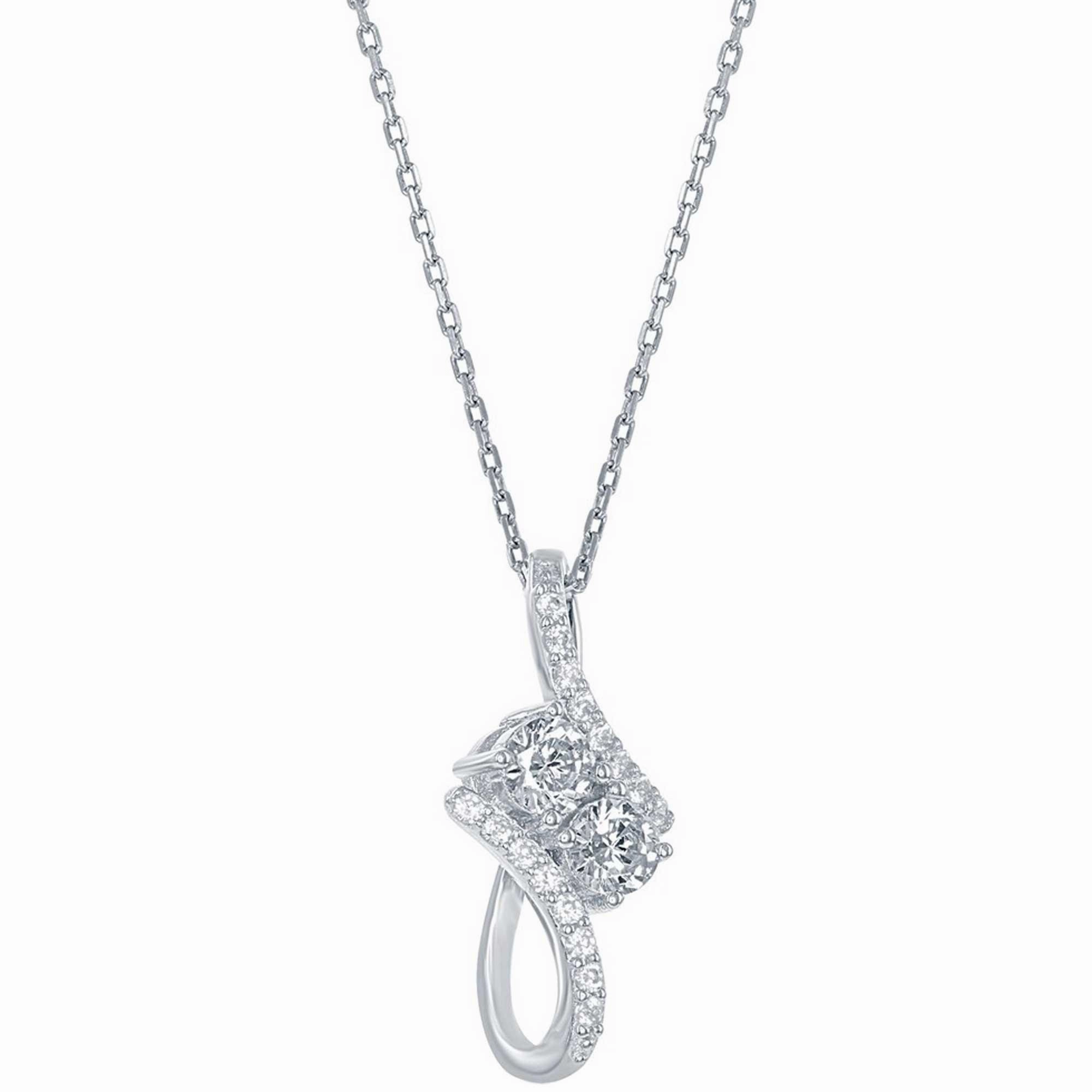 Classic Women's Pendant - Sterling Silver Thin Long "Us2gether" CZ | K-7442