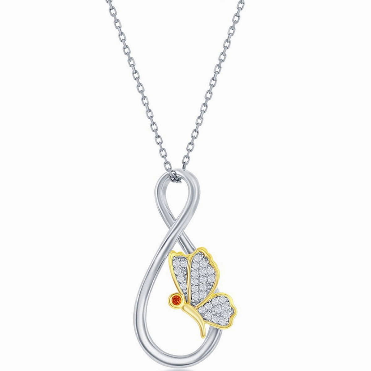Classic Women's Pendant - Sterling Silver Two-Tone CZ Butterfly Pearshaped | K-8884
