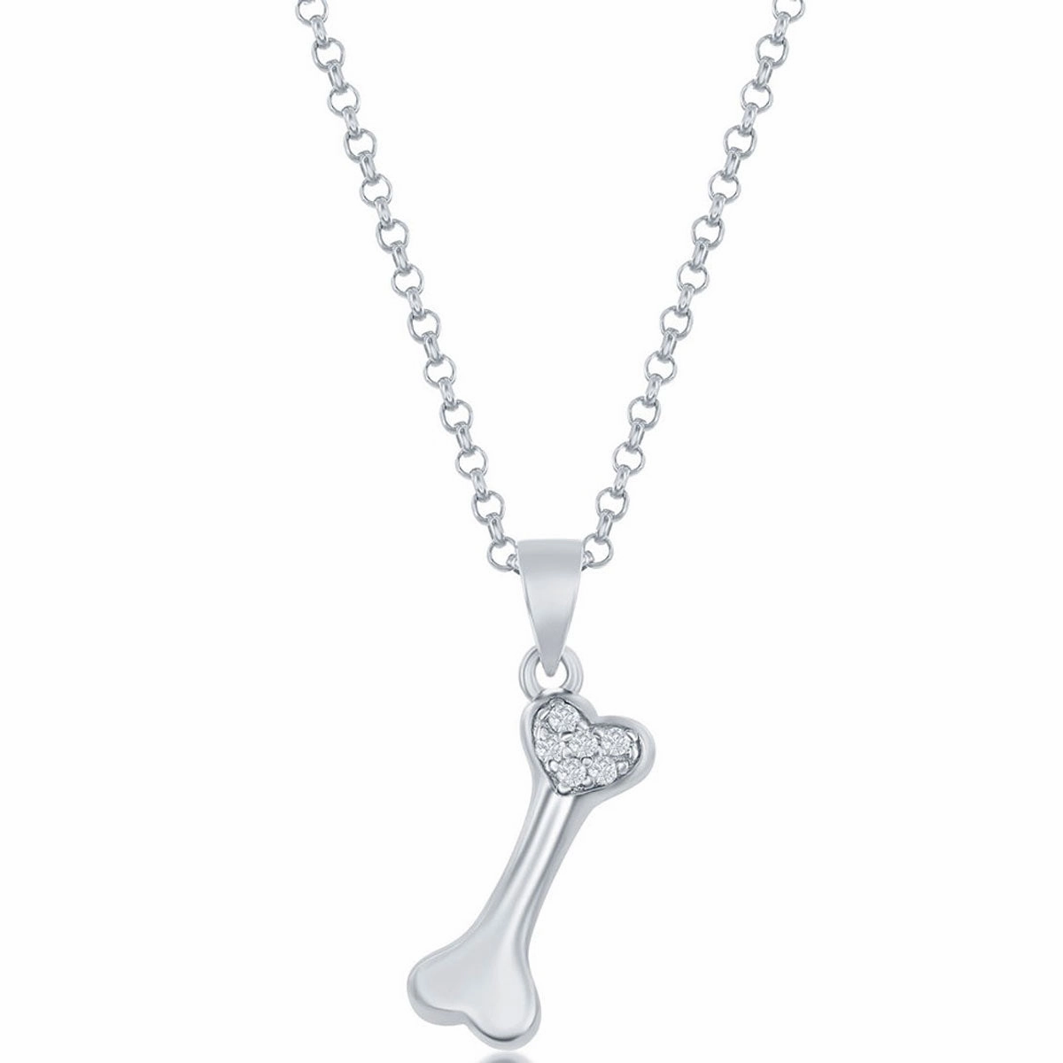Classic Women's Pendant - Sterling Silver White Cubic Zirconia Dog Bone | K-8700