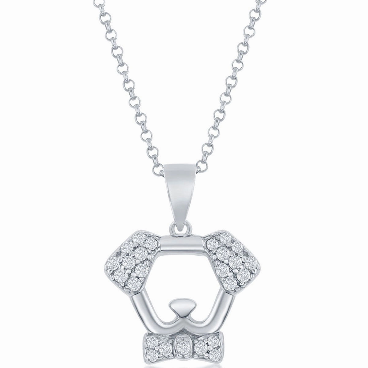 Classic Women's Pendant - Sterling Silver White Cubic Zirconia Dog Print | K-8697