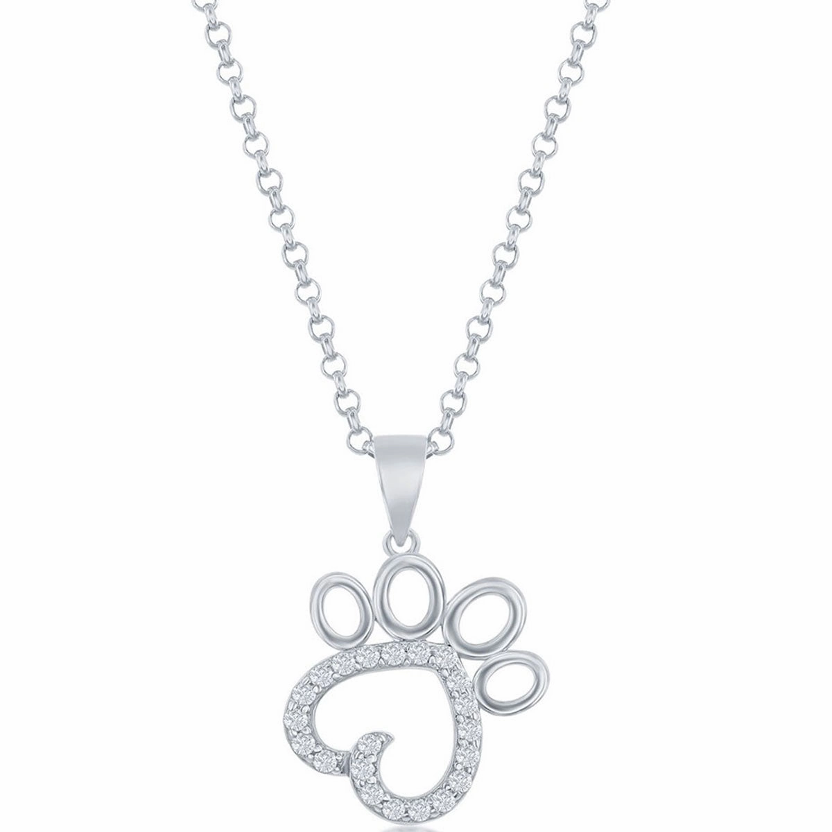 Classic Women's Pendant - Sterling Silver White Cubic Zirconia Paw Print | K-8698
