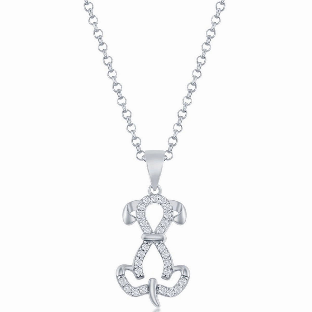 Classic Women's Pendant - Sterling Silver White Cubic Zirconia Sitting Dog | K-8699