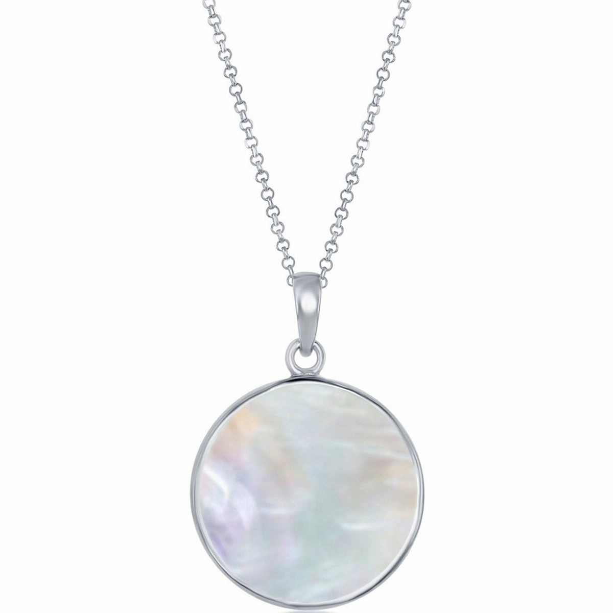Classic Women's Pendant - Sterling Silver White Mother of Pearl and Globe | K-8743