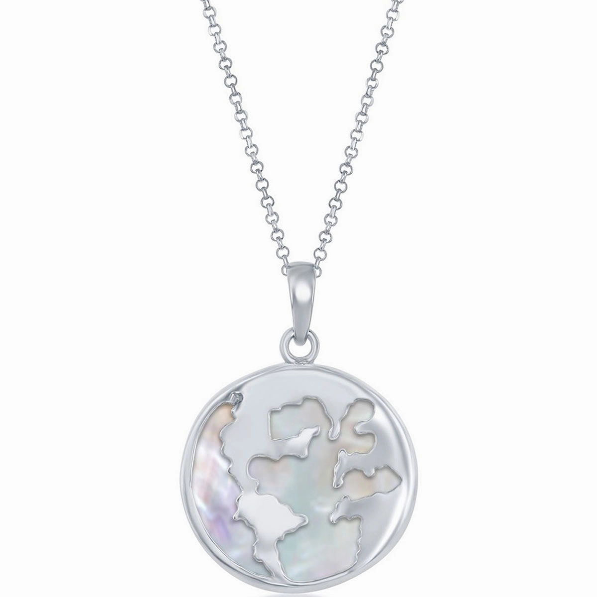 Classic Women's Pendant - Sterling Silver White Mother of Pearl and Globe | K-8743