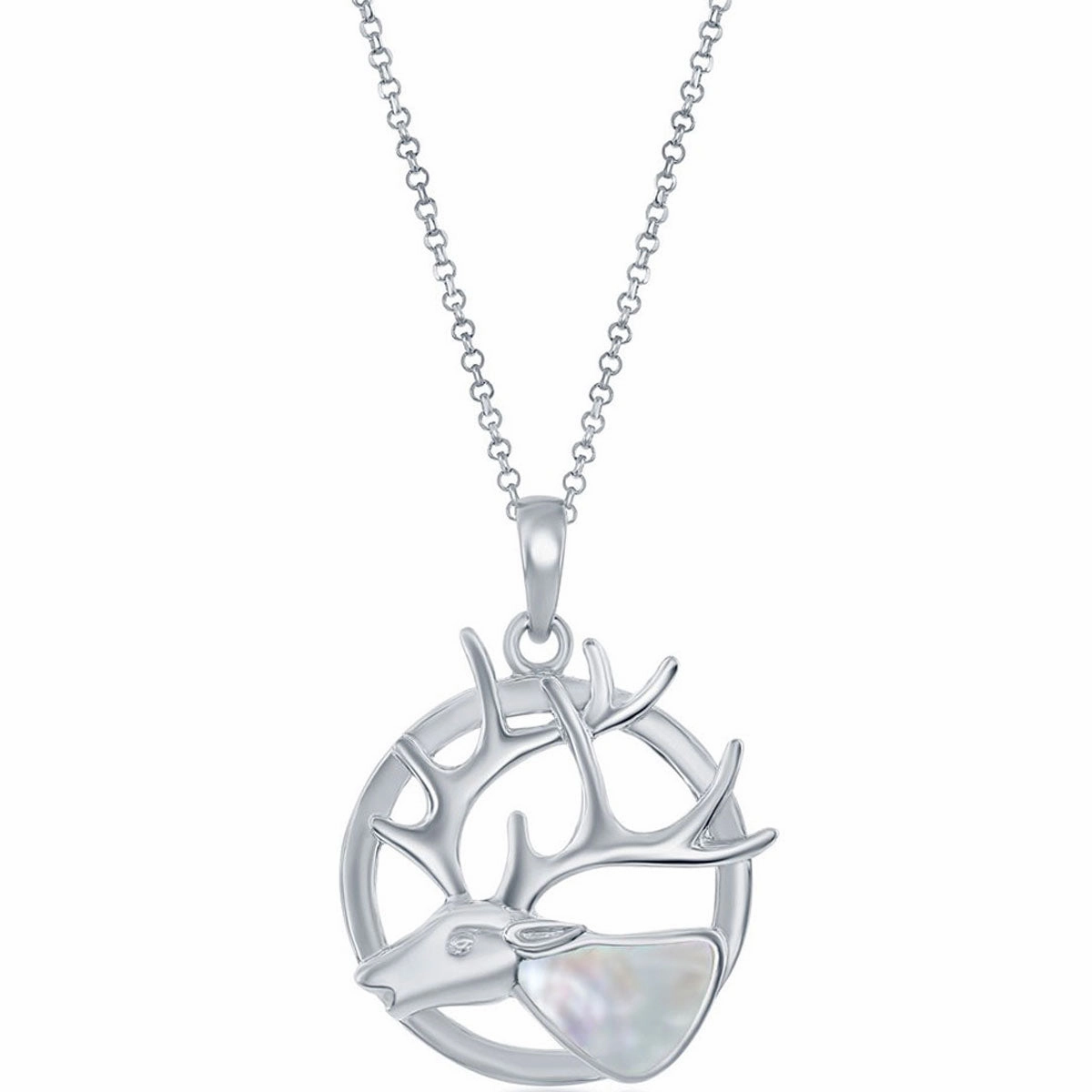 Classic Women's Pendant - Sterling Silver White Mother of Pearl Reindeer | K-8775
