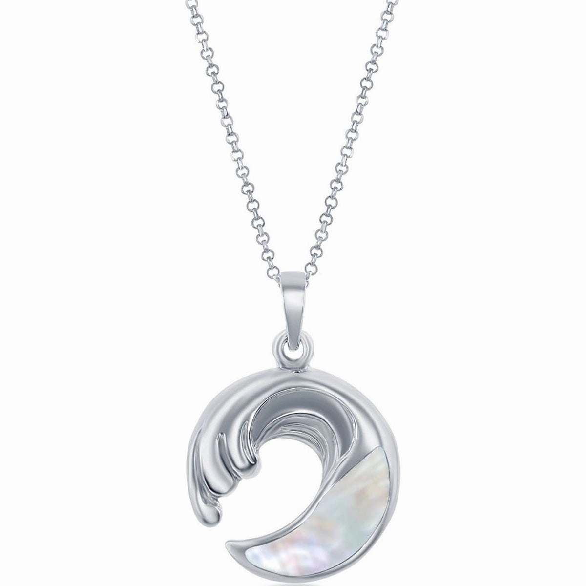 Classic Women's Pendant - Sterling Silver White Mother of Pearl Wave Design | K-8739