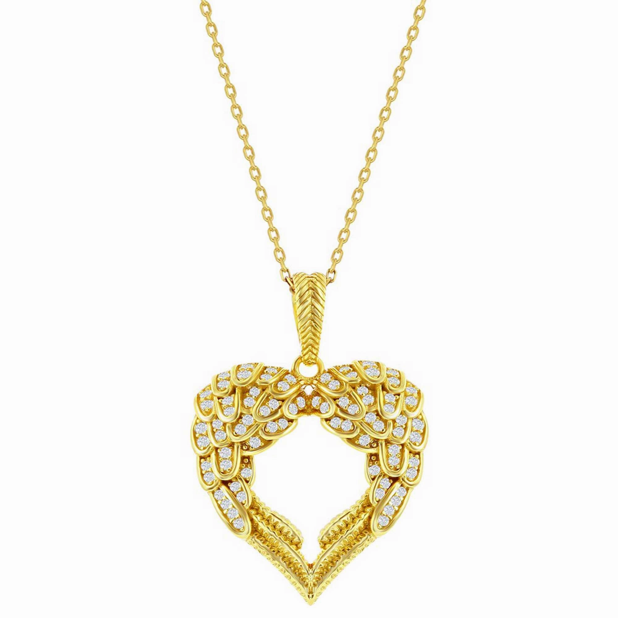 Classic Women's Pendant - YG Plated Sterling Silver Angel Wings Heart | K-9018-GP