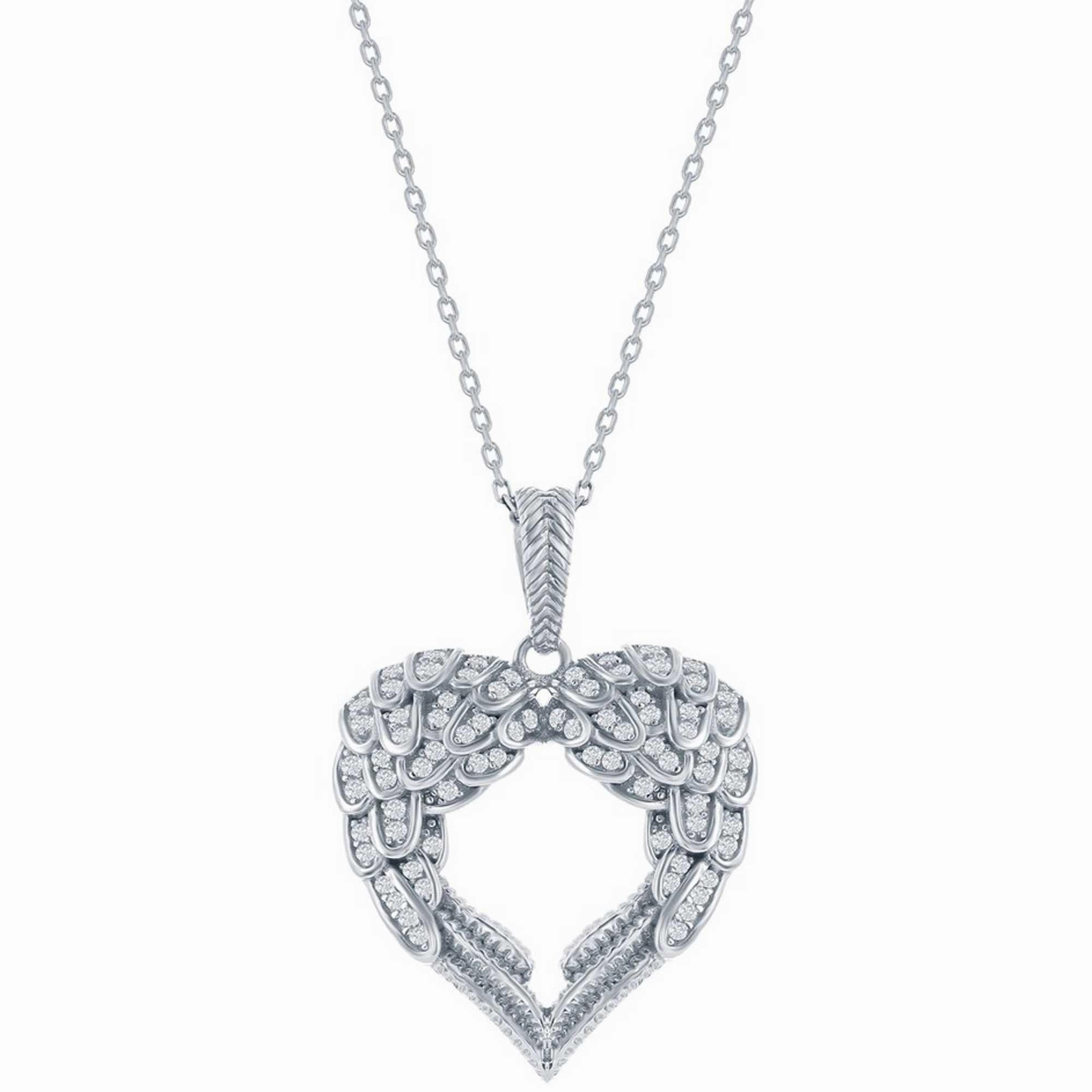 Classic Women's Pendant sterling Silver Angel Wings Heart | K-9018