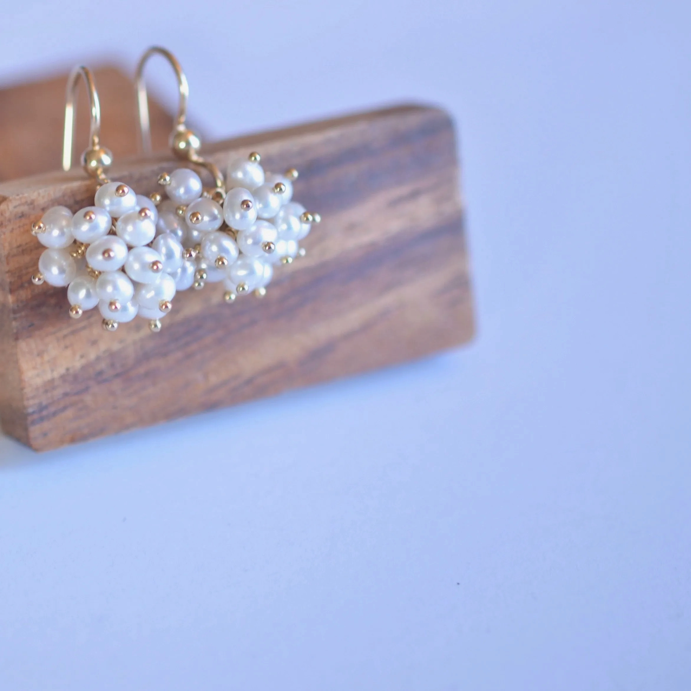 Claudia -  White Freshwater Pearls, 14k Gold Filled Cluster Earrings