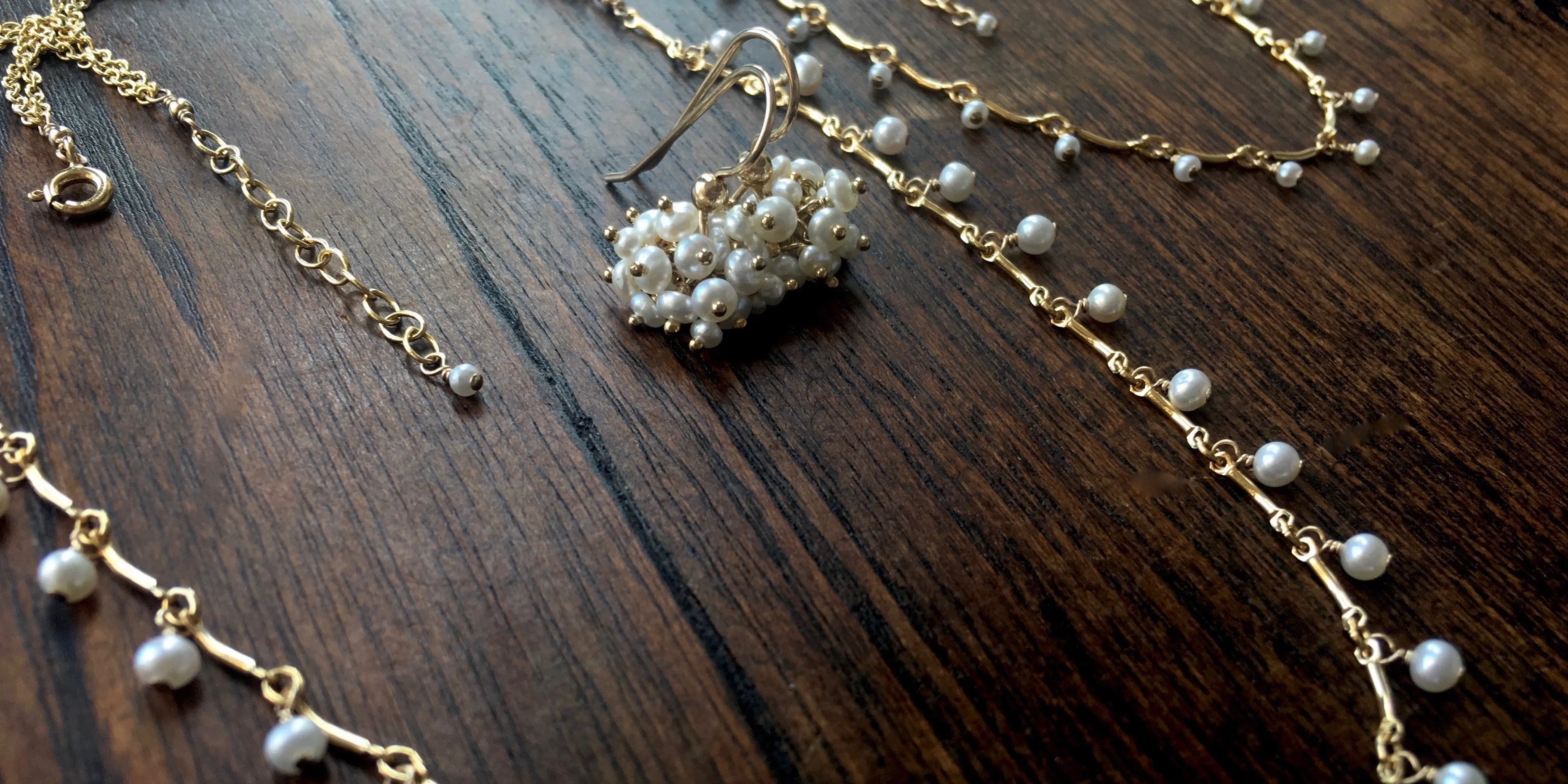 Claudia -  White Freshwater Pearls, 14k Gold Filled Cluster Earrings