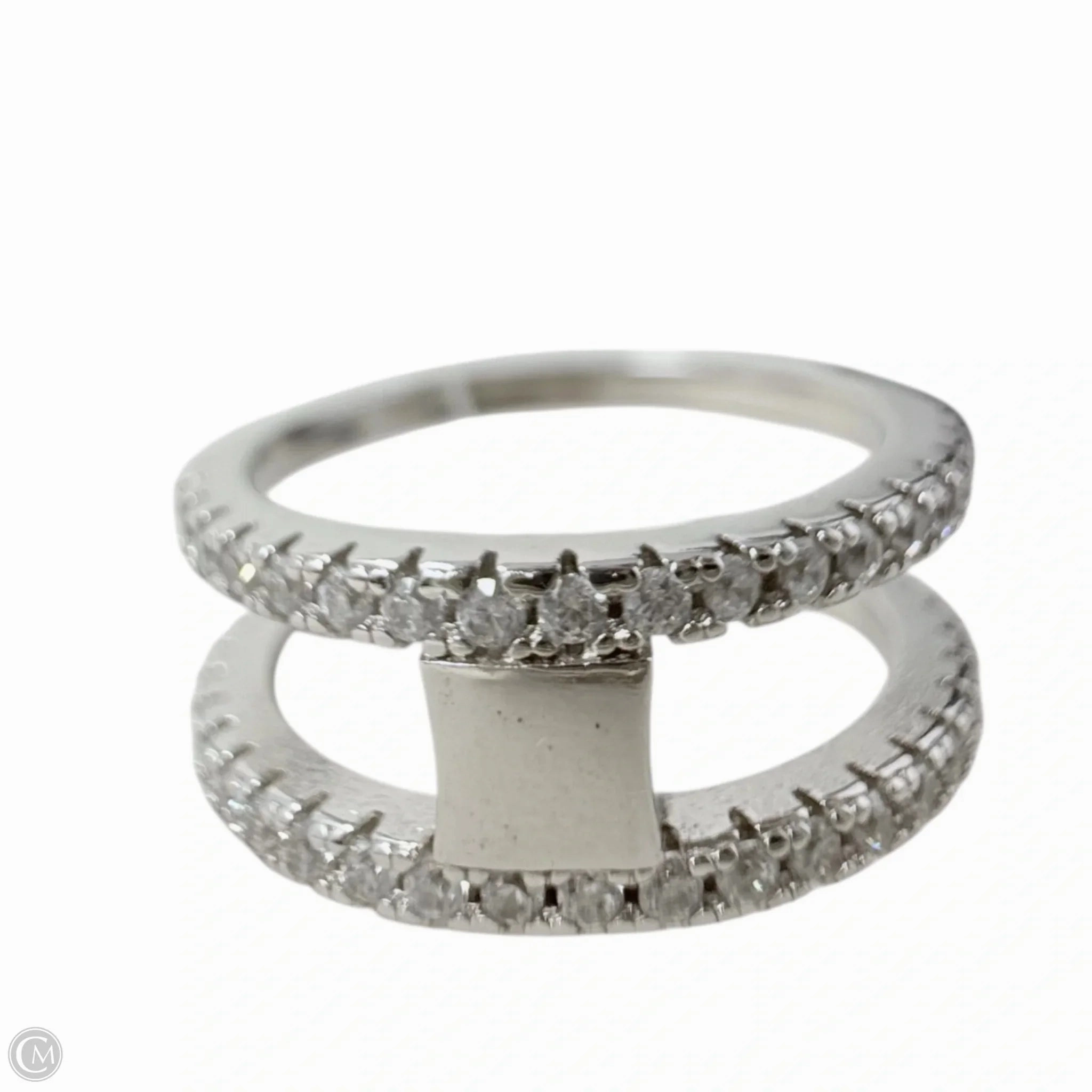 Clear Stone & Sterling Silver Double Band Ring By Unbranded, Size: 7