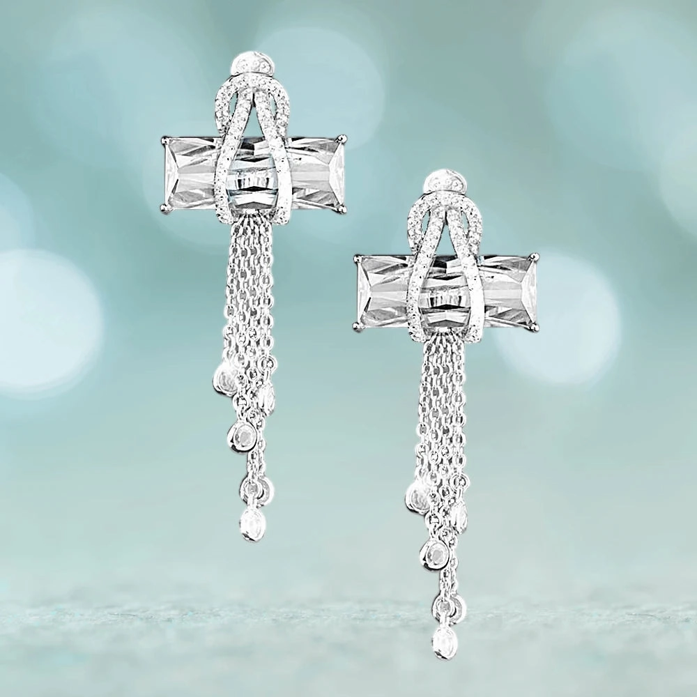 Contemporary Cross Clear Earrings