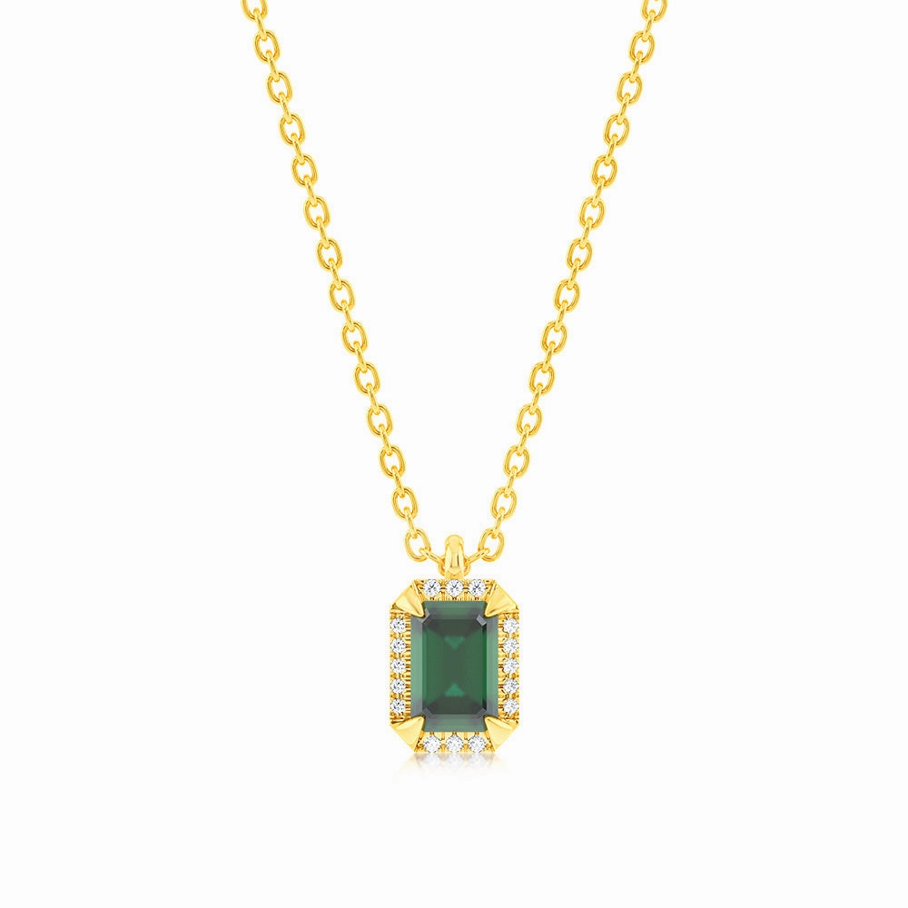 Created Emerald and Diamond Pendant in 9ct Yellow Gold